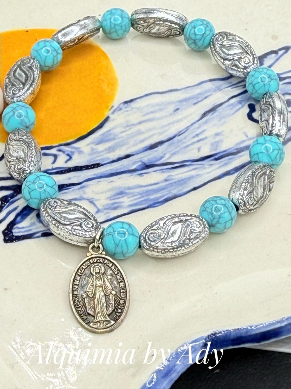 Turquoise  Silver and Charm Bracelet
